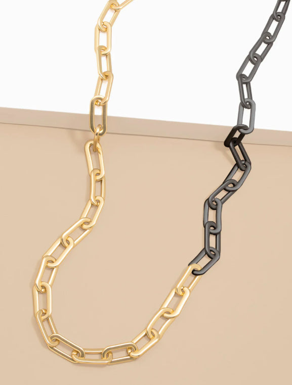 Two-Tone Cable Link Long Necklace