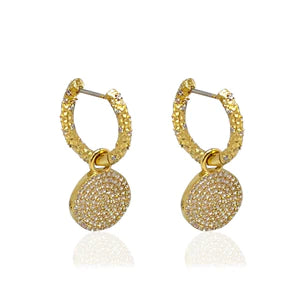 Gold Crystal Huggies With Slide On Pave Disc