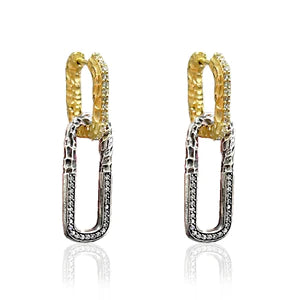 Gold Two Tone Paperclip Drop Earrings