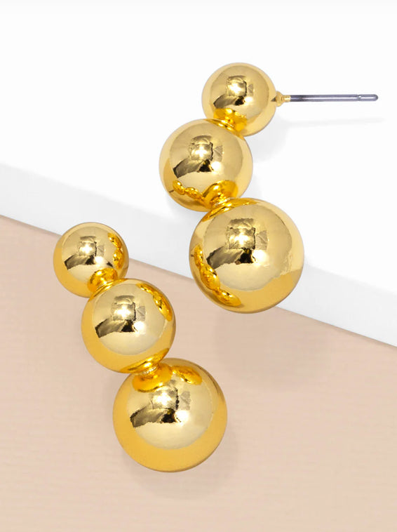 Cuverd Three Beads Stud Earring