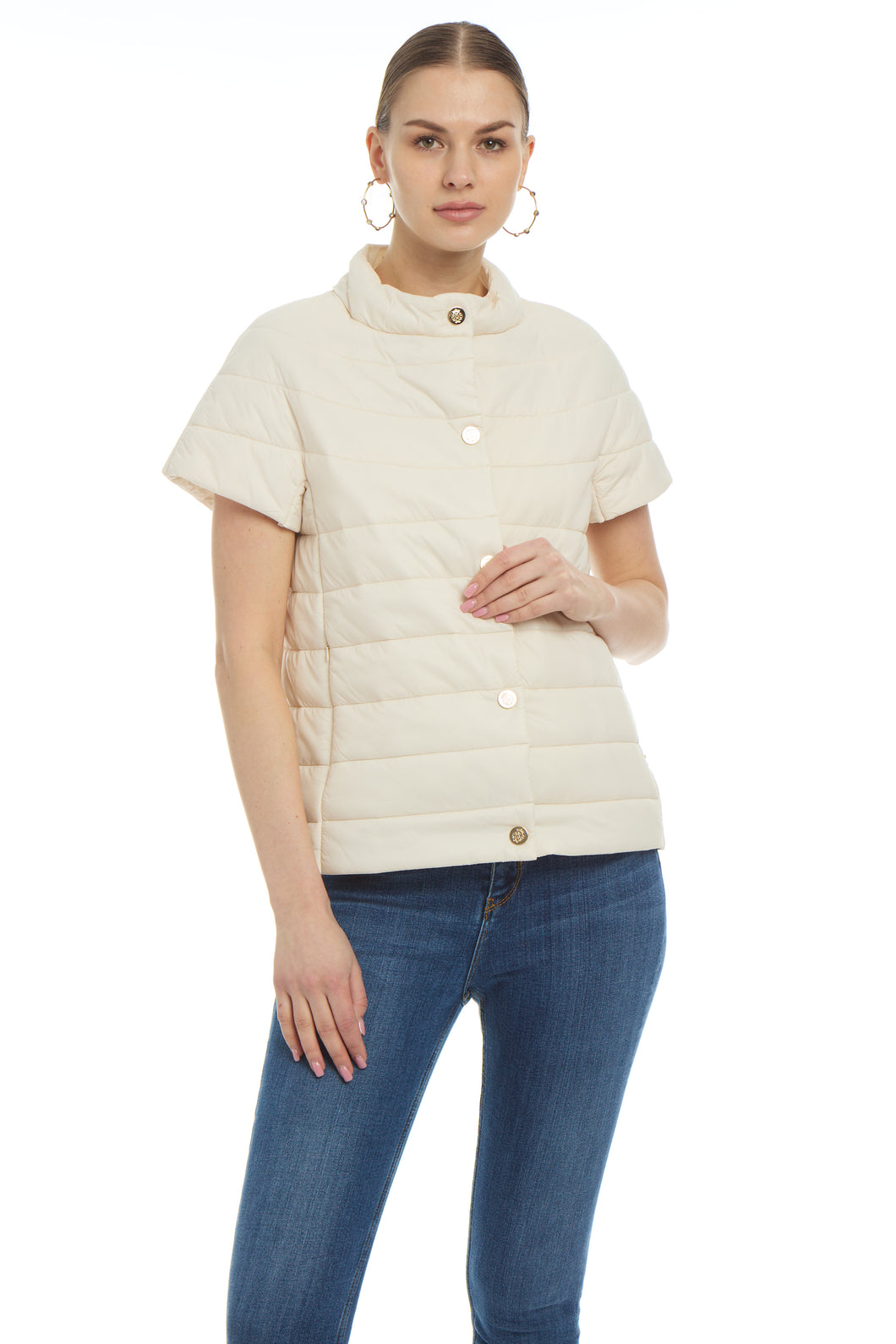 Cap Sleeve Puffer Vest-Cream