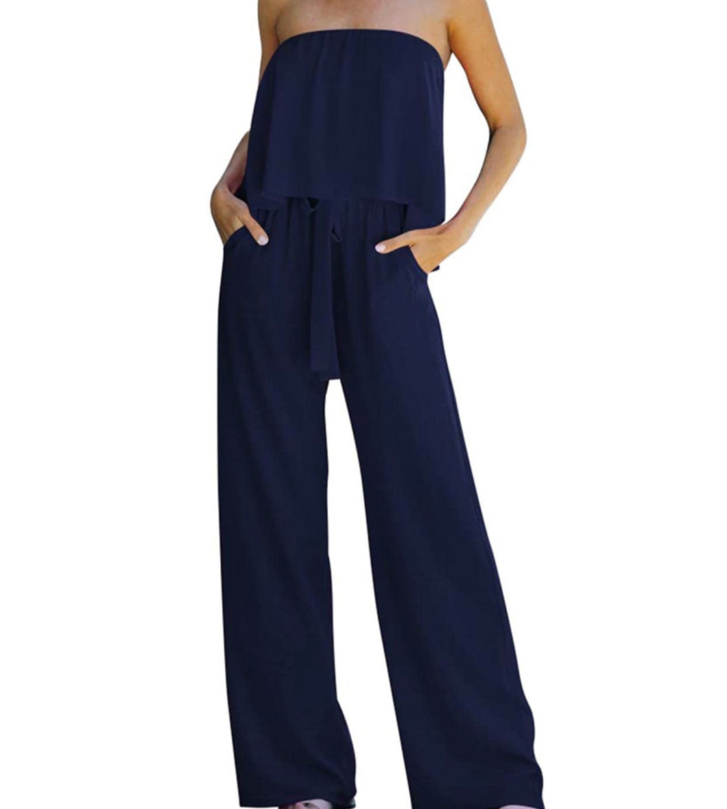 Strapless Jumpsuit with Slanted Hem