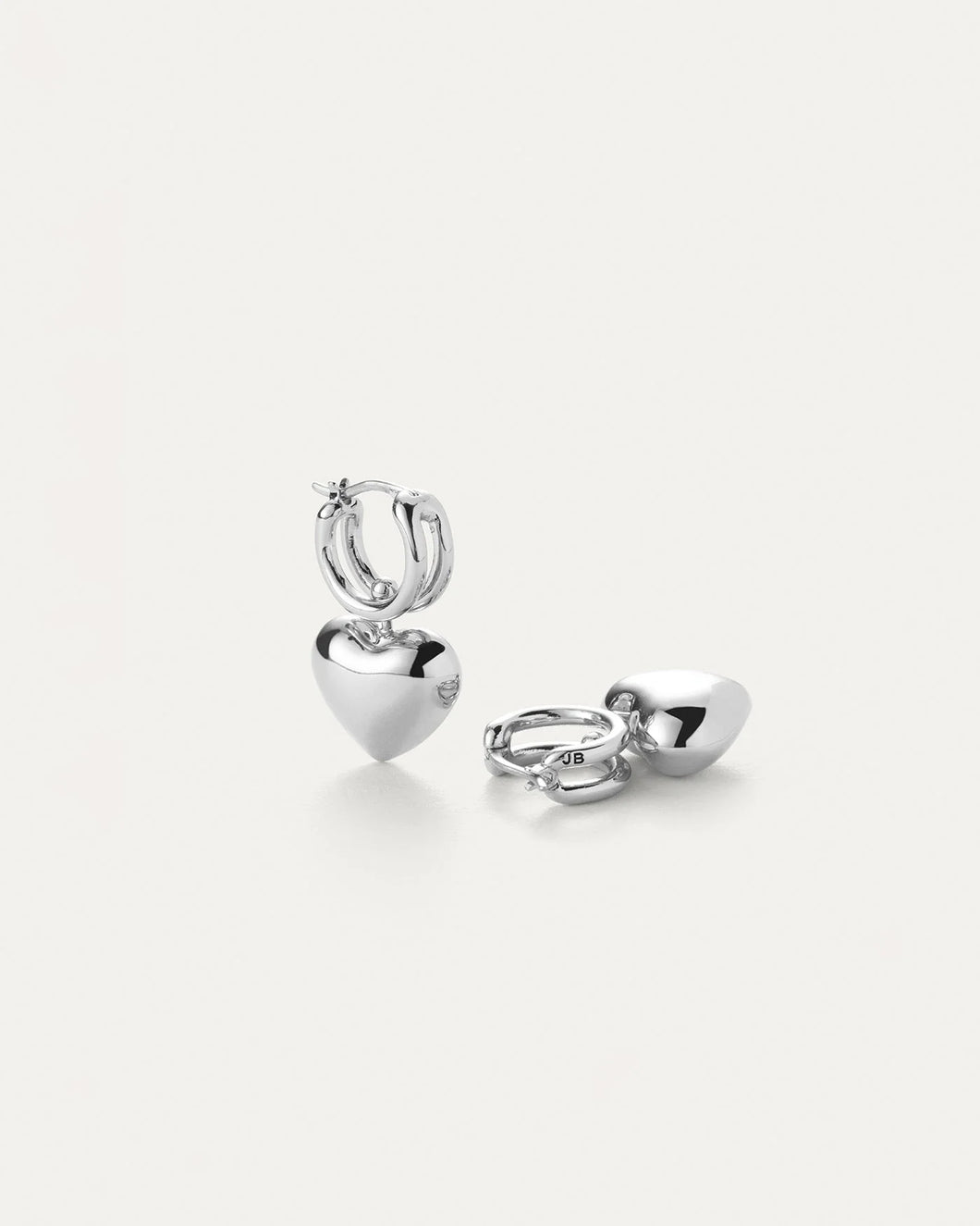 Puffy Heart Huggie Earrings - Silver