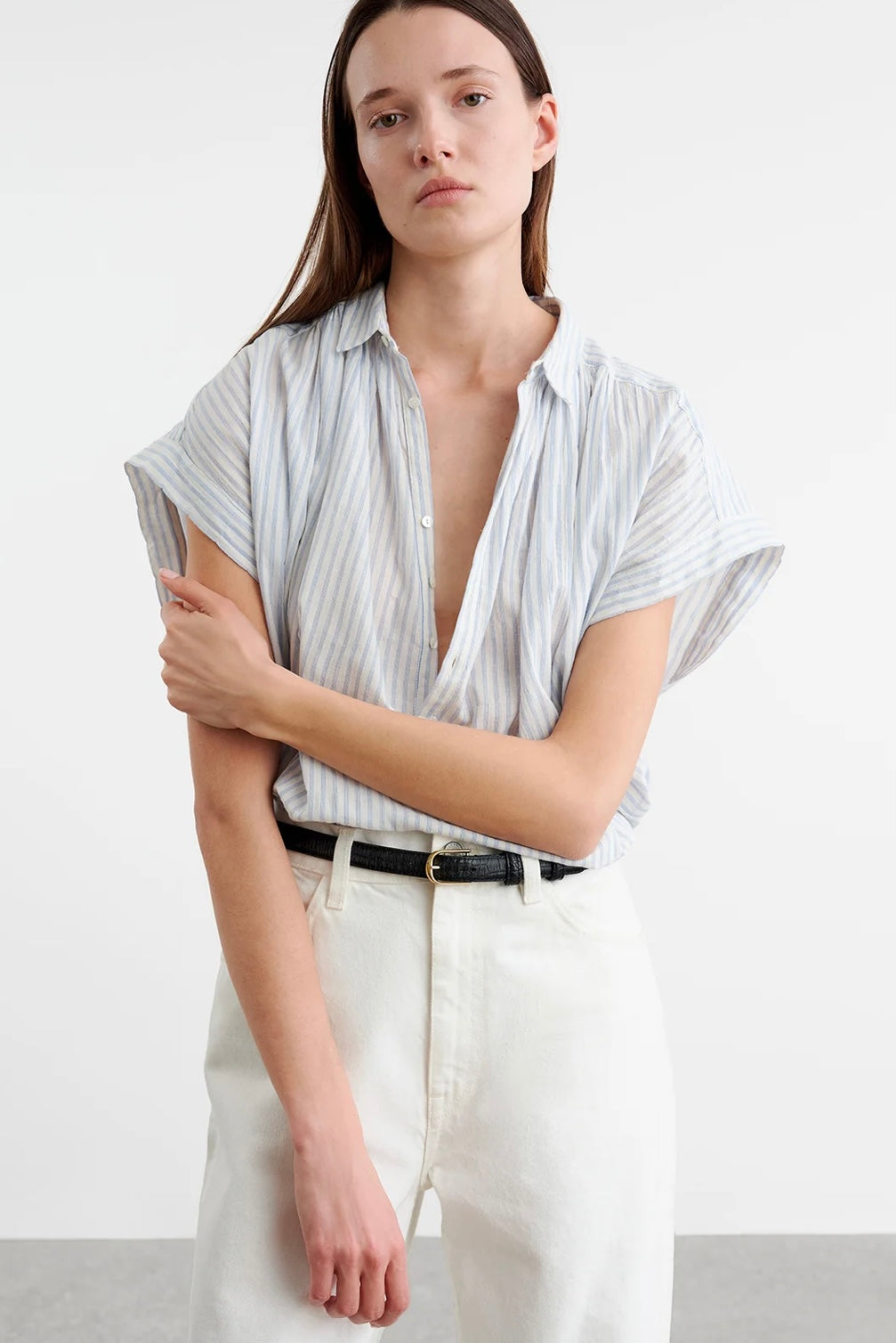 Normandy Blouse-Embossed Stripe