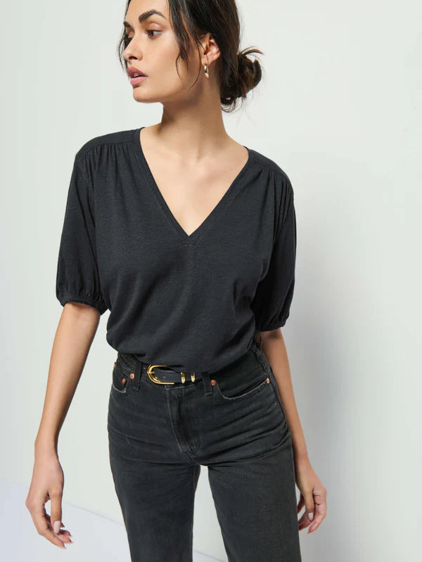 Bubble Sleeve V Neck Blouse