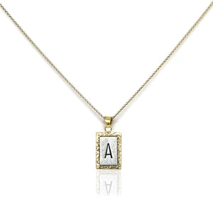 Gold Rectangular Hammered Initial Necklace