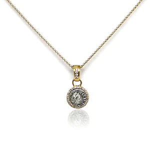 Gold Pavia Coin & Pavé Frame Necklace