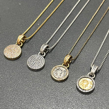 Load image into Gallery viewer, Gold Pavia Coin &amp; Pavé Frame Necklace
